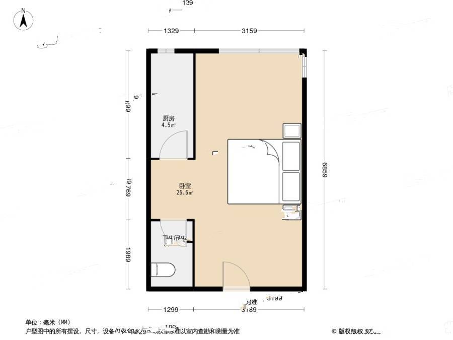 赛维利大厦1室0厅1卫44.4㎡户型图