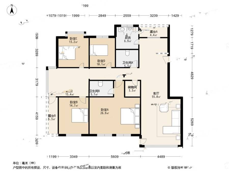 畅通花园5室1厅2卫217.5㎡户型图