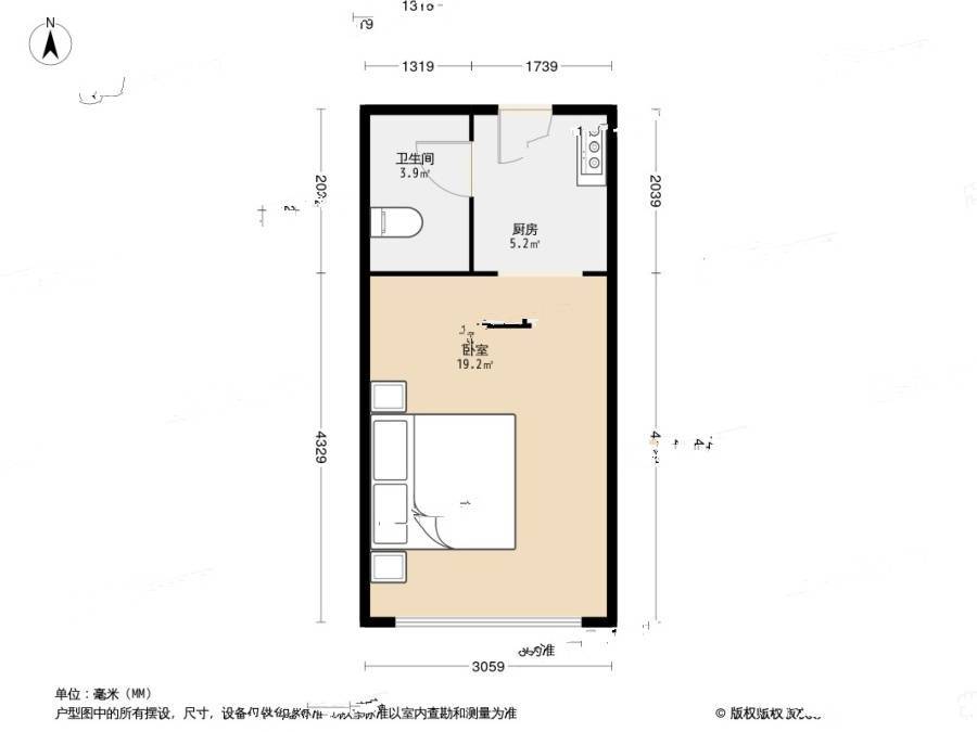 新起点公寓1室0厅1卫29.7㎡户型图