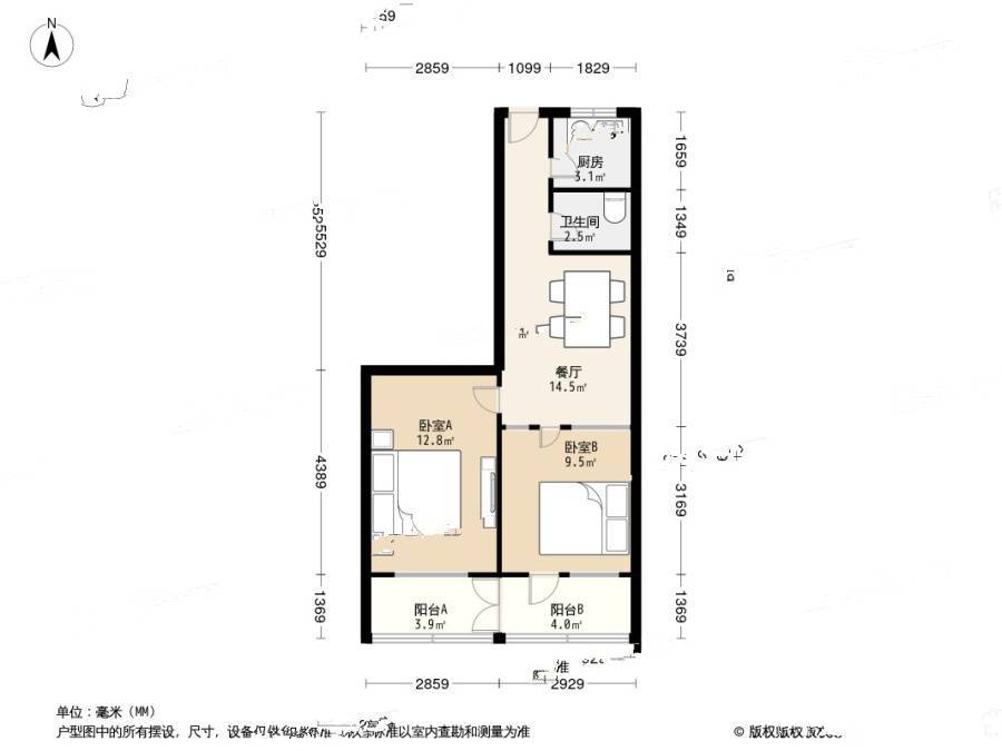 21中住宅区2室1厅1卫60㎡户型图