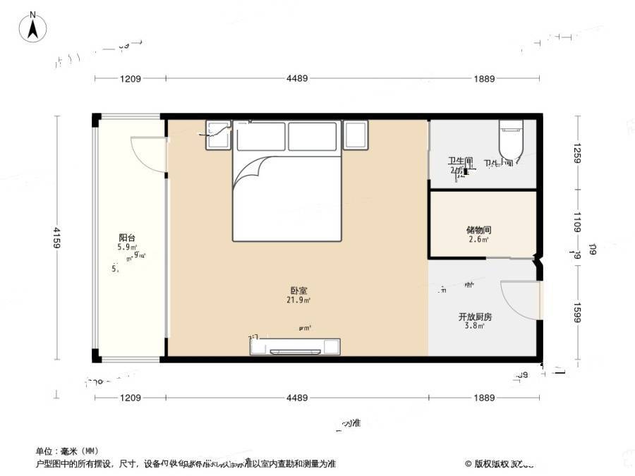 天兴罗斯福1室0厅1卫46.7㎡户型图