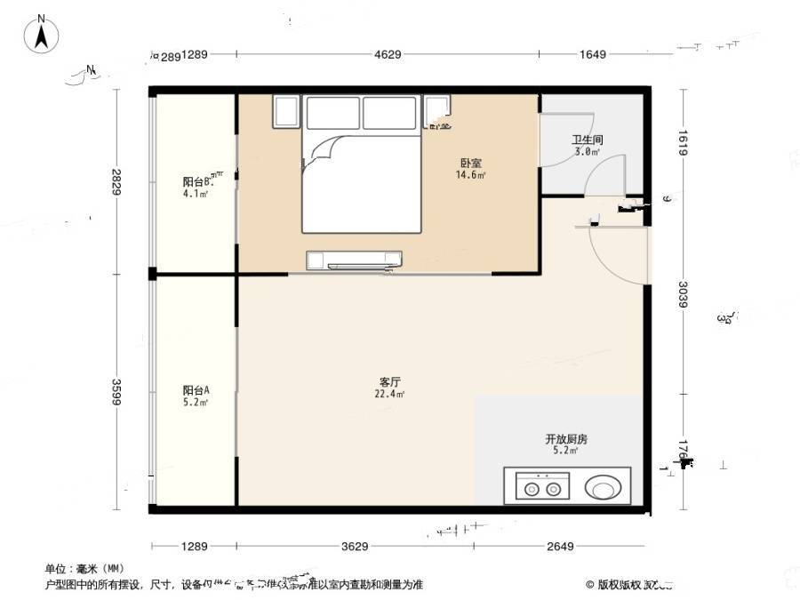 天兴罗斯福1室1厅1卫70.2㎡户型图