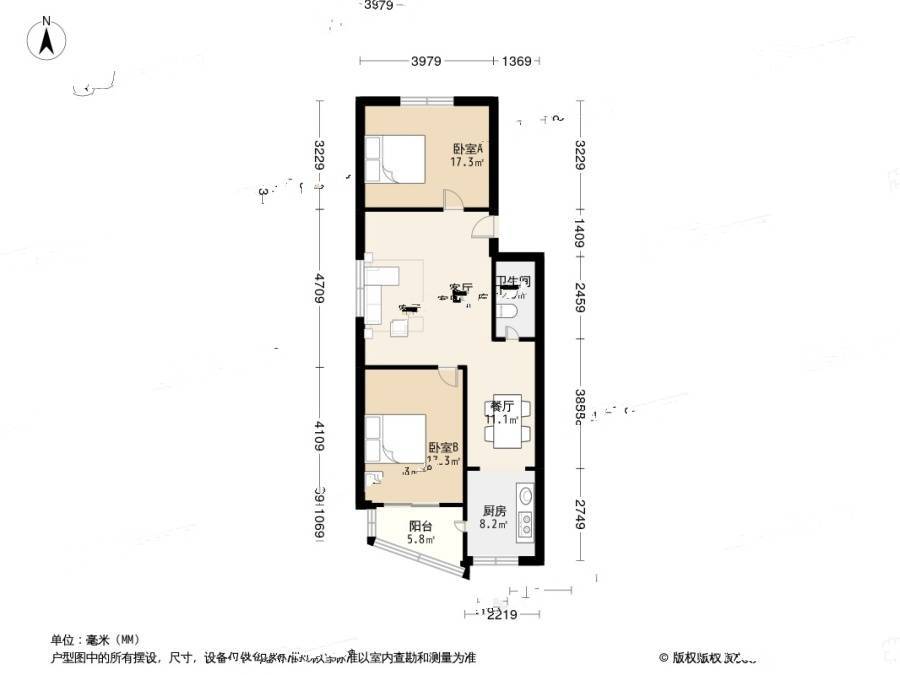 绿都园小区2室1厅1卫76.5㎡户型图