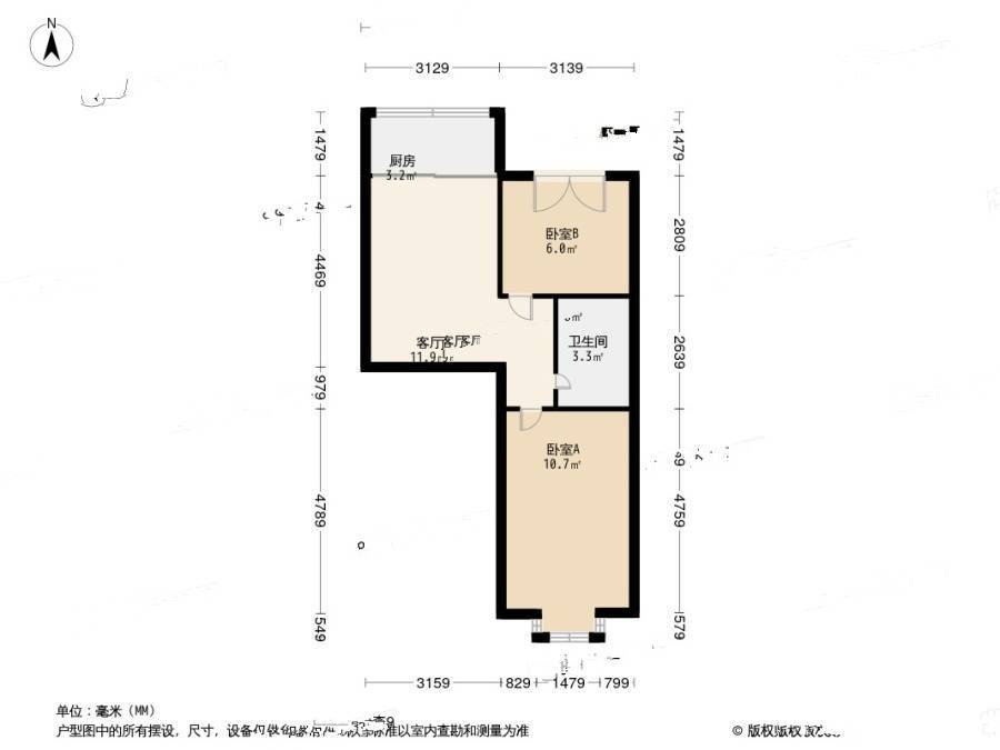 绿园小区2室1厅1卫65.7㎡户型图