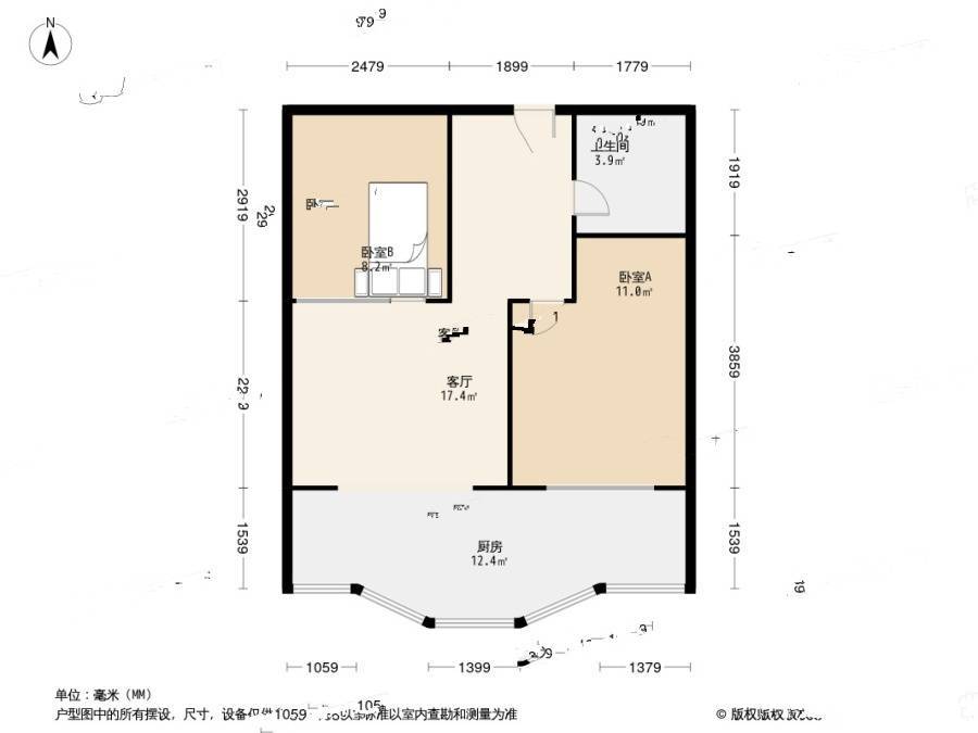 绿园小区2室1厅1卫53.5㎡户型图