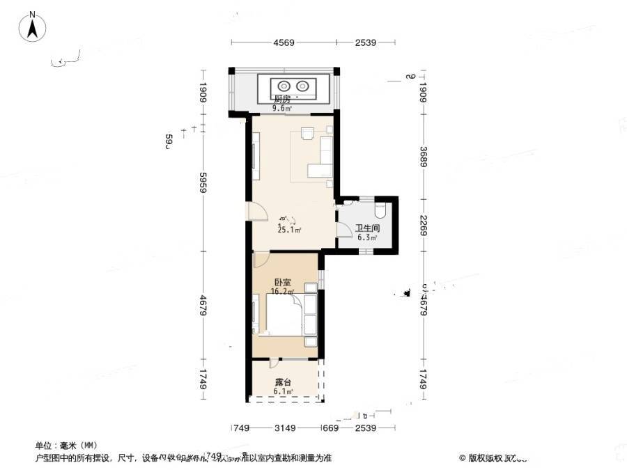 光伸绿洲半岛1室1厅1卫55㎡户型图