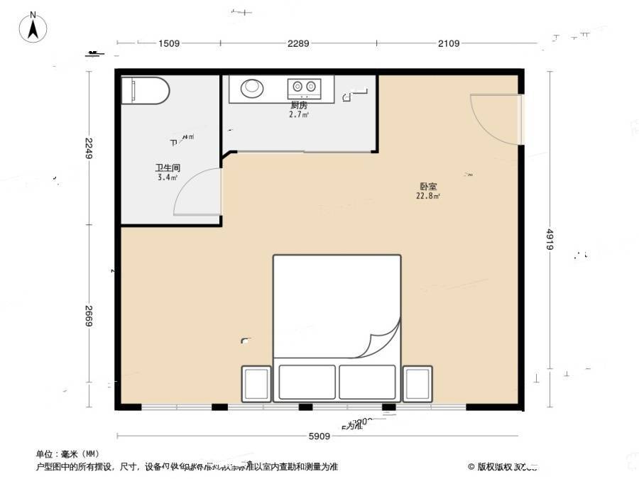 凯旋国际公寓1室0厅1卫48.7㎡户型图