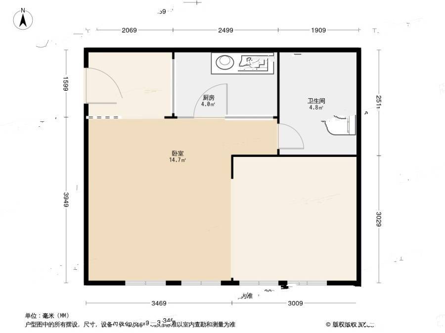 凯旋国际公寓1室0厅1卫48.7㎡户型图