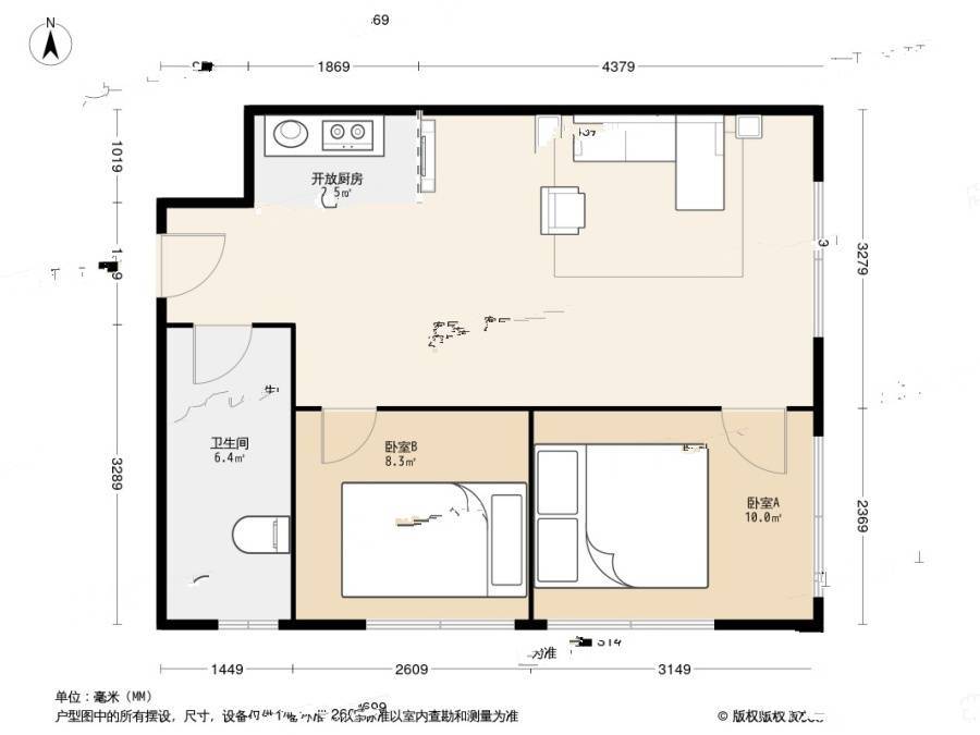 凯旋国际公寓2室1厅1卫71.7㎡户型图