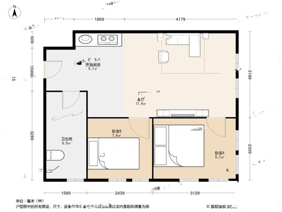 凯旋国际公寓2室1厅1卫71㎡户型图