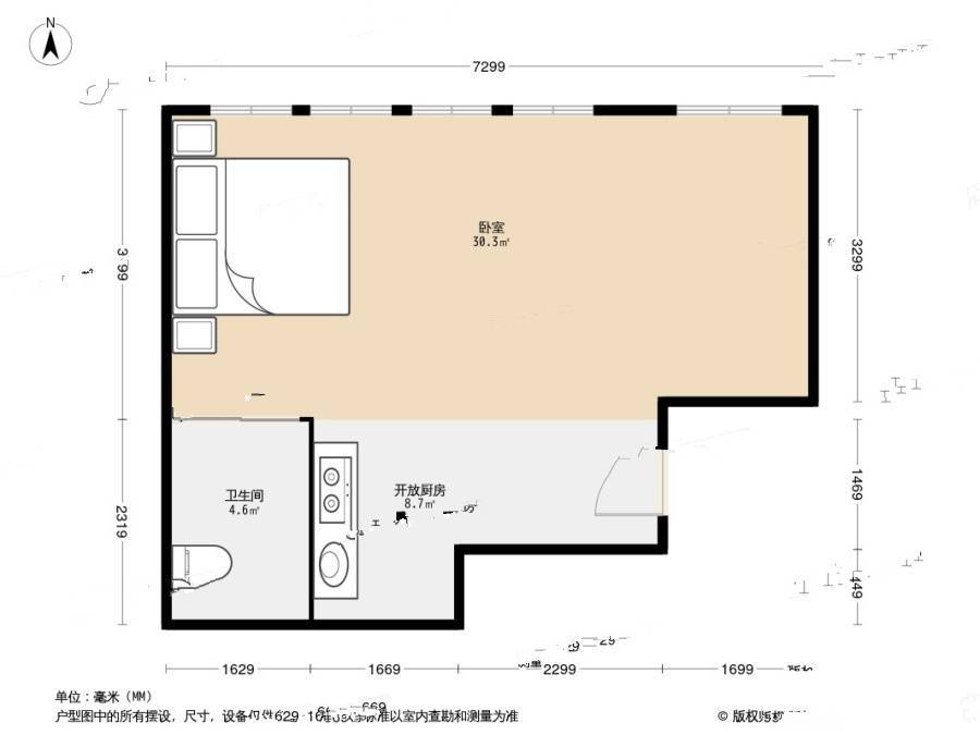 凯旋国际公寓1室0厅1卫63㎡户型图