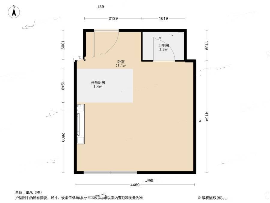 新财富大厦1室0厅1卫42㎡户型图