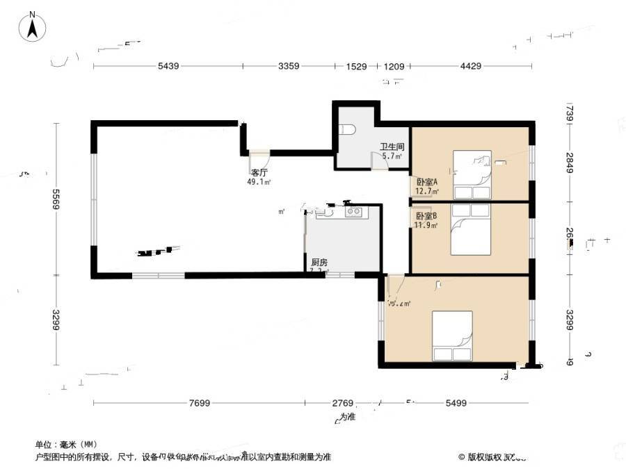 华堂大厦3室1厅1卫145.8㎡户型图