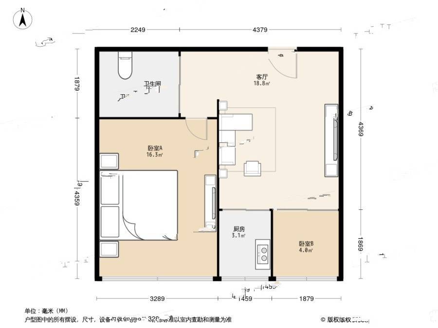 南棉小区2室1厅1卫51.3㎡户型图