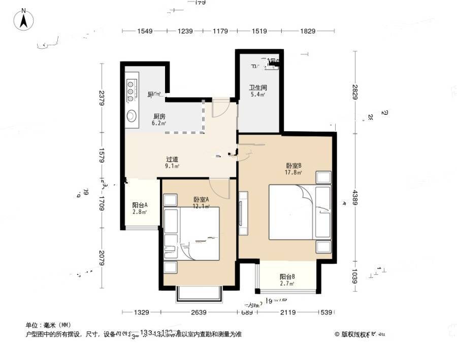 碧鸿海悦园2室0厅1卫69.9㎡户型图