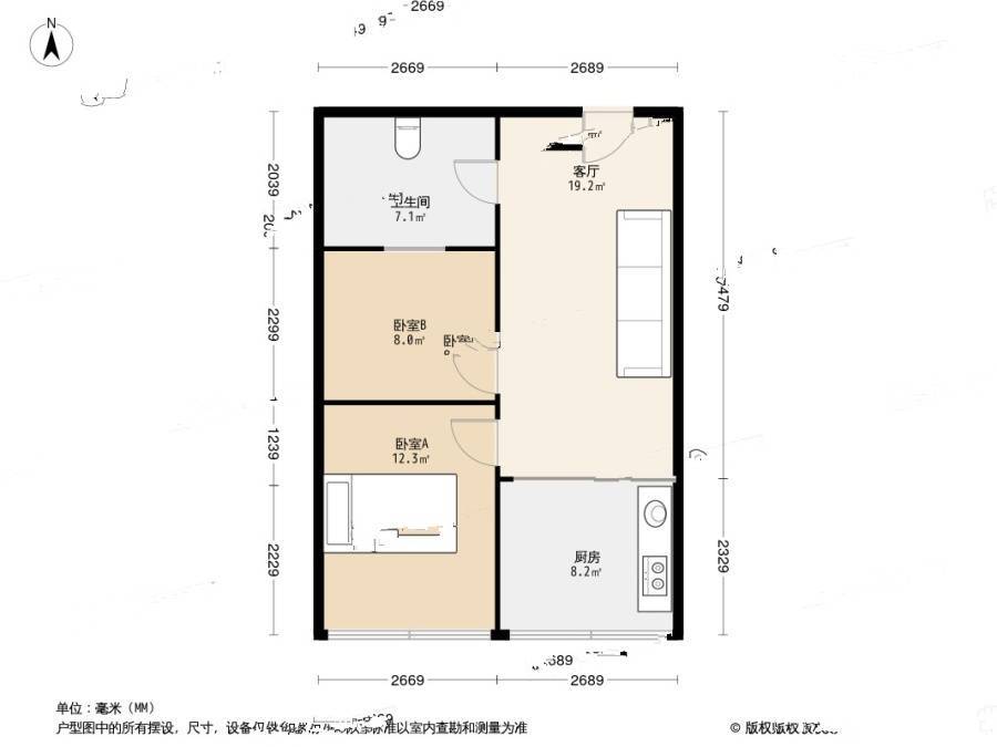 金源花园(金州)2室1厅1卫54.4㎡户型图