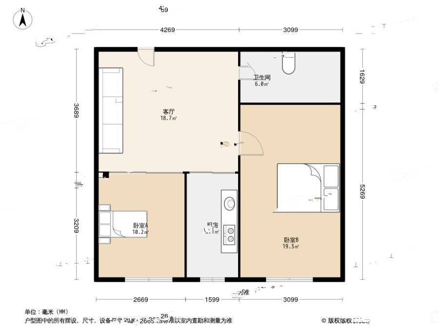 联胜花园2室1厅1卫64.1㎡户型图