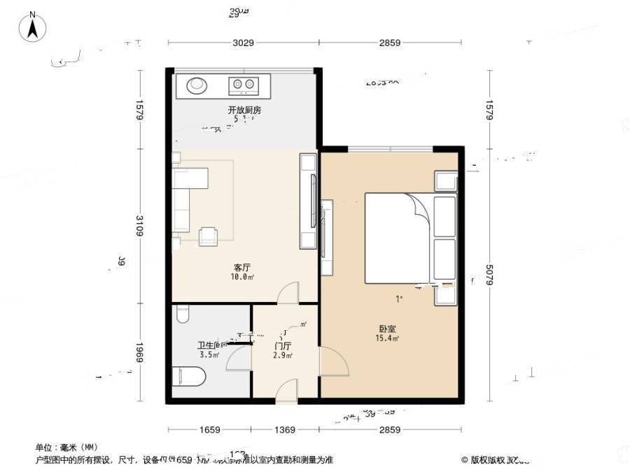 联胜花园1室1厅1卫45㎡户型图