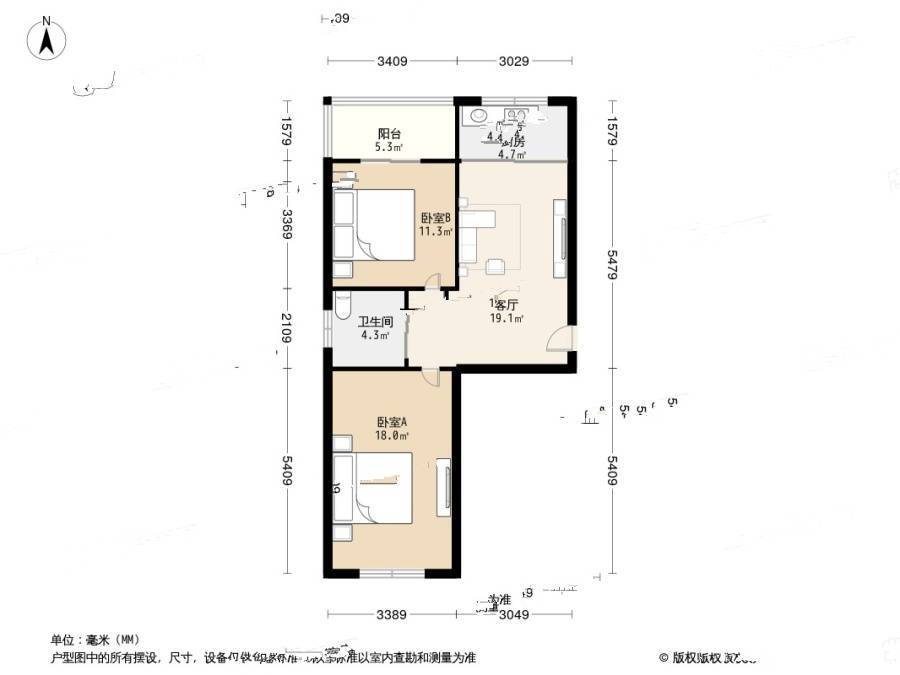 联胜花园2室1厅1卫84.9㎡户型图