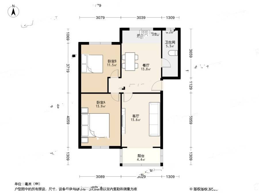 东山小区(金州)2室2厅1卫82㎡户型图