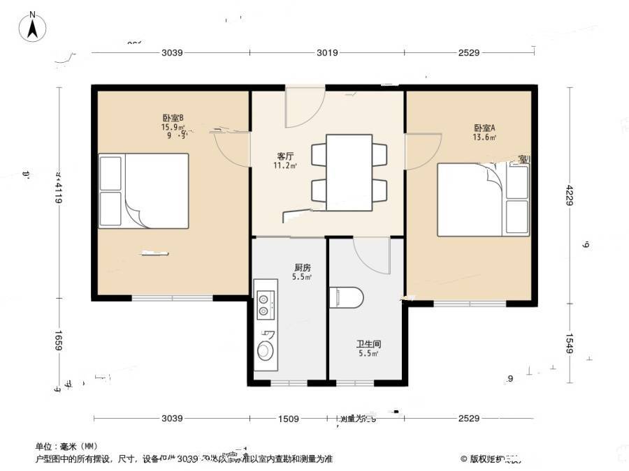 东山小区(金州)2室1厅1卫55.5㎡户型图