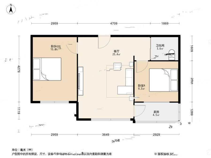 东山小区(金州)2室1厅1卫60㎡户型图