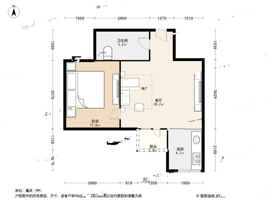 金华小区三期1室1厅1卫53.5㎡户型图