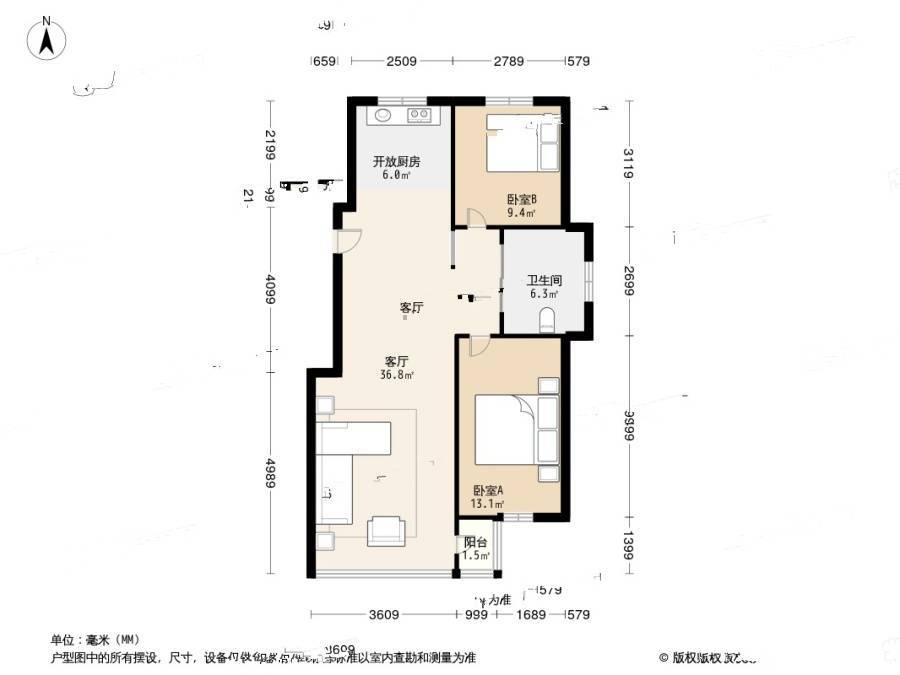 金华小区三期2室1厅1卫97.6㎡户型图