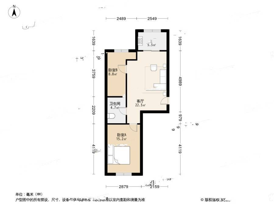 金州金色阳光家园2室1厅1卫57.7㎡户型图