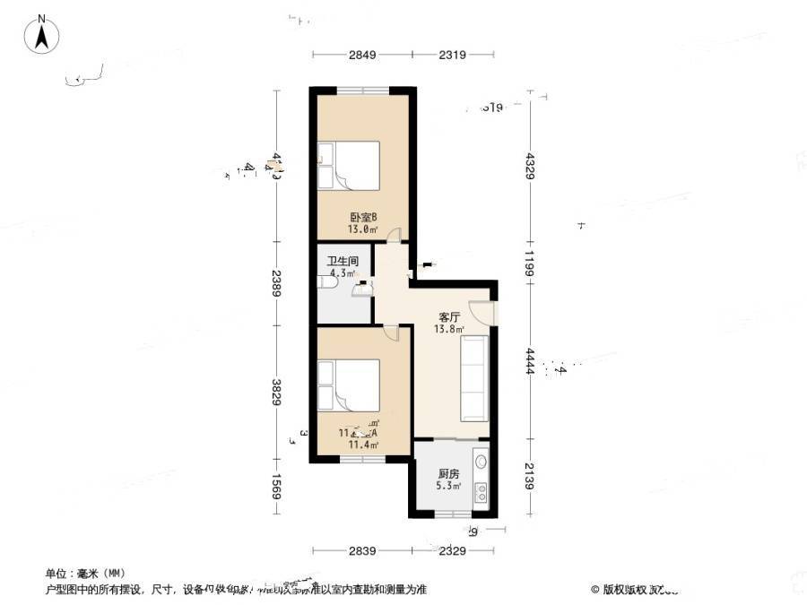 金州金色阳光家园2室1厅1卫58.7㎡户型图