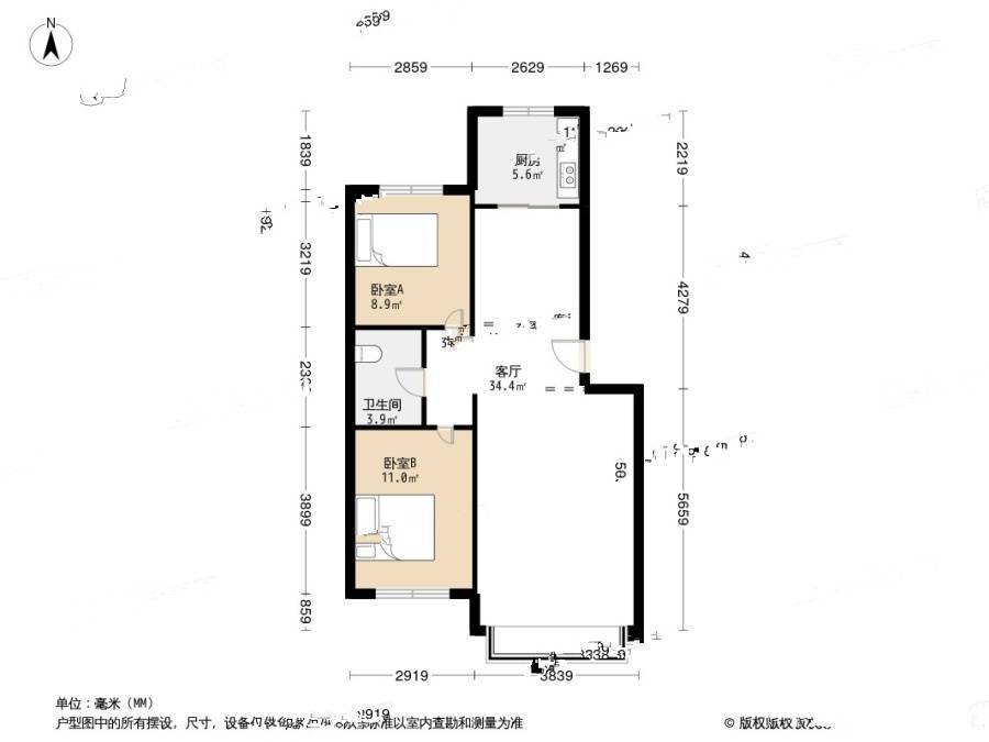 金州金色阳光家园2室1厅1卫80.8㎡户型图