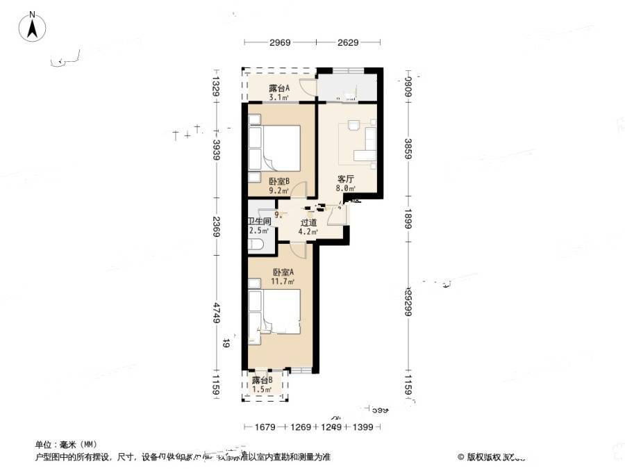 古城天下2室1厅1卫72.5㎡户型图