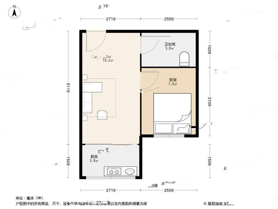 连胜花园1室1厅1卫40㎡户型图