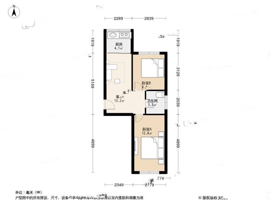 连胜花园2室1厅1卫59.6㎡户型图