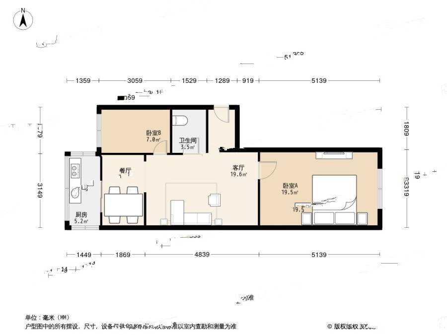 东电小区(高新园区)2室2厅1卫68㎡户型图