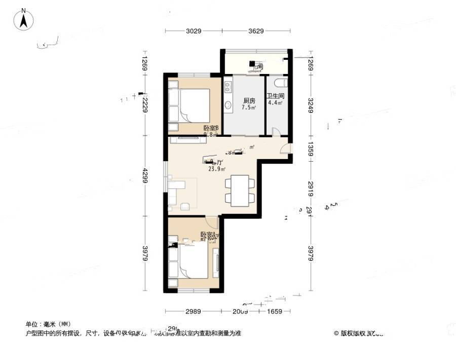 东电小区(高新园区)2室1厅1卫80.4㎡户型图