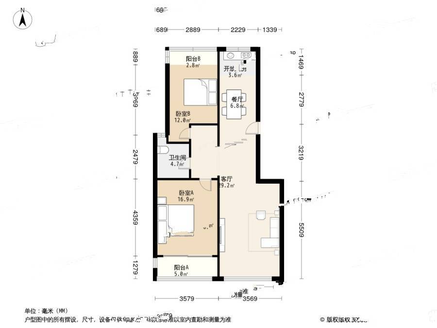 山海一家二期2室1厅1卫111.3㎡户型图