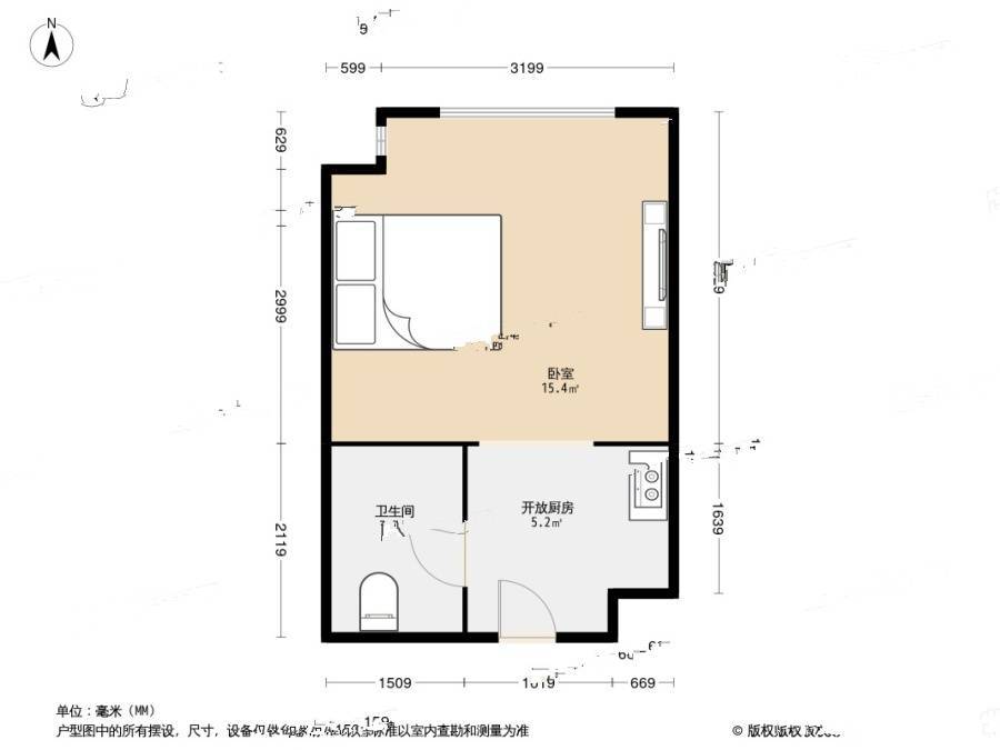 万达海景公寓1室0厅1卫39㎡户型图