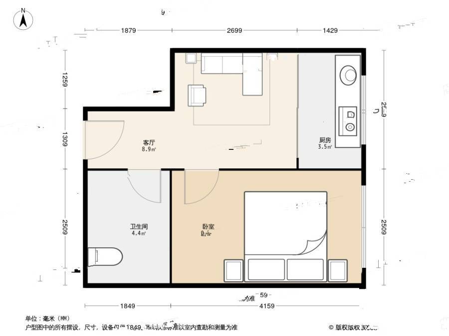 光伸绿洲半岛三期1室1厅1卫40㎡户型图