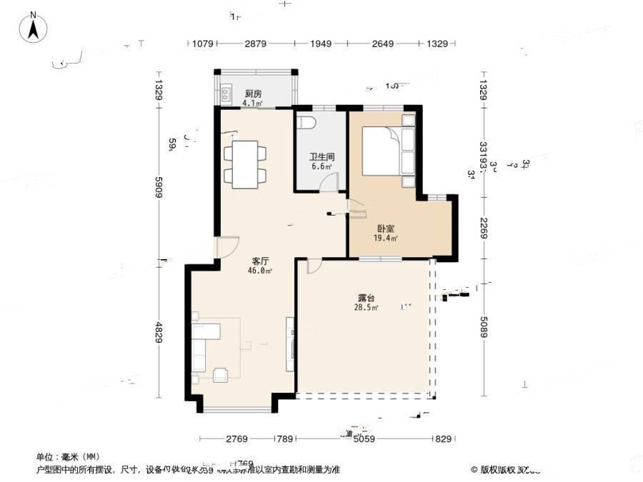 光伸绿洲半岛三期1室1厅1卫88.4㎡户型图