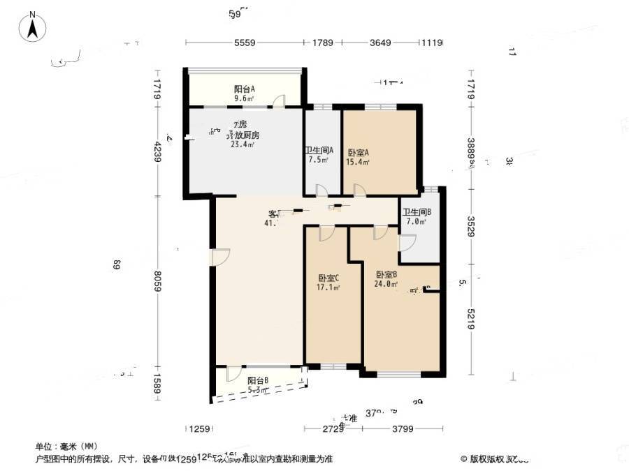 光伸绿洲半岛二期3室1厅2卫144.7㎡户型图