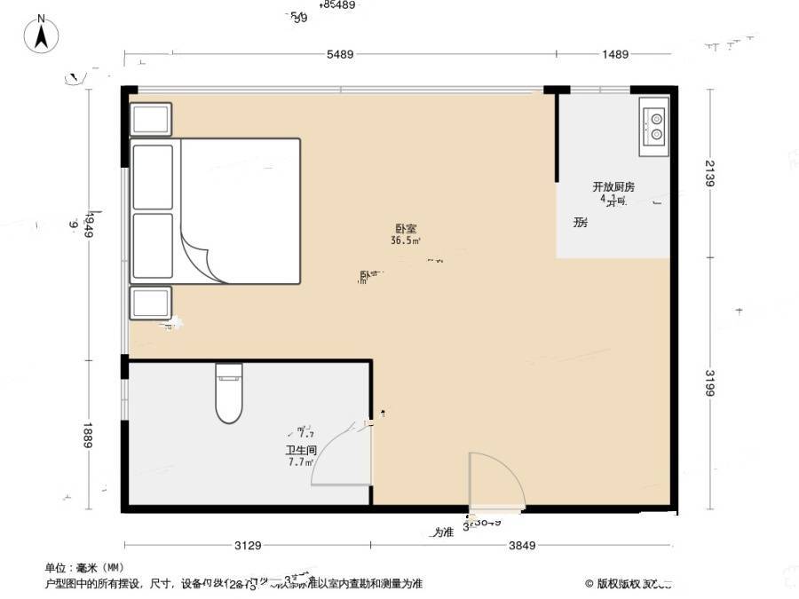 古耕国际公寓1室0厅1卫56.8㎡户型图