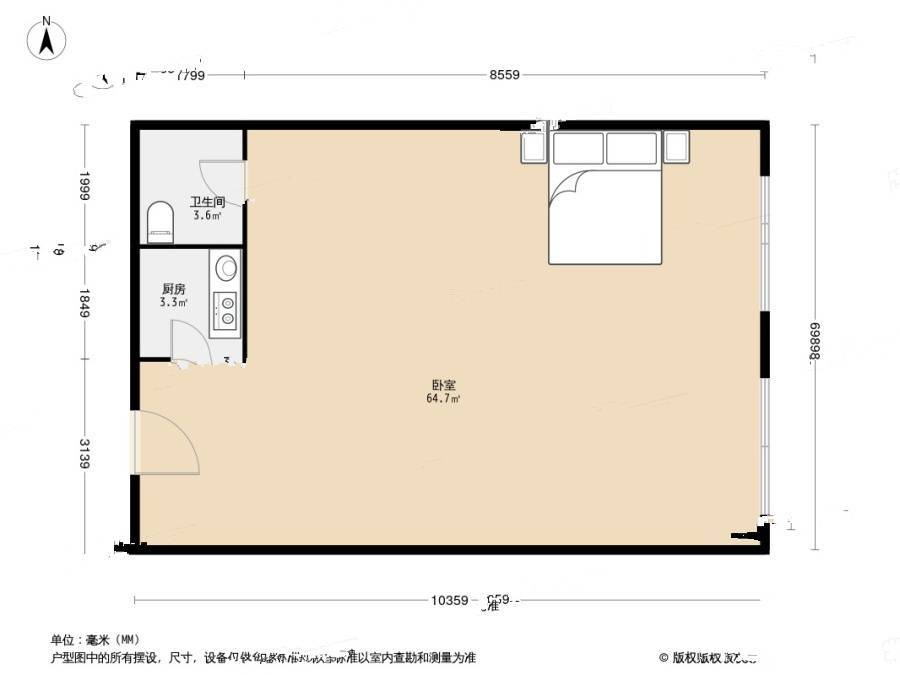 古耕国际公寓1室0厅1卫104㎡户型图