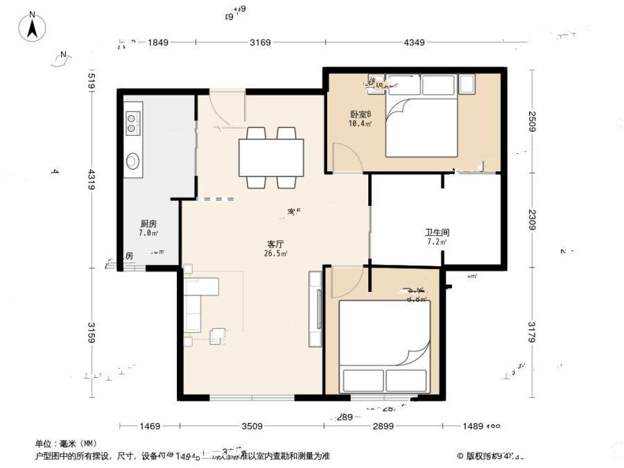 亿锋广场二期2室1厅1卫72.9㎡户型图