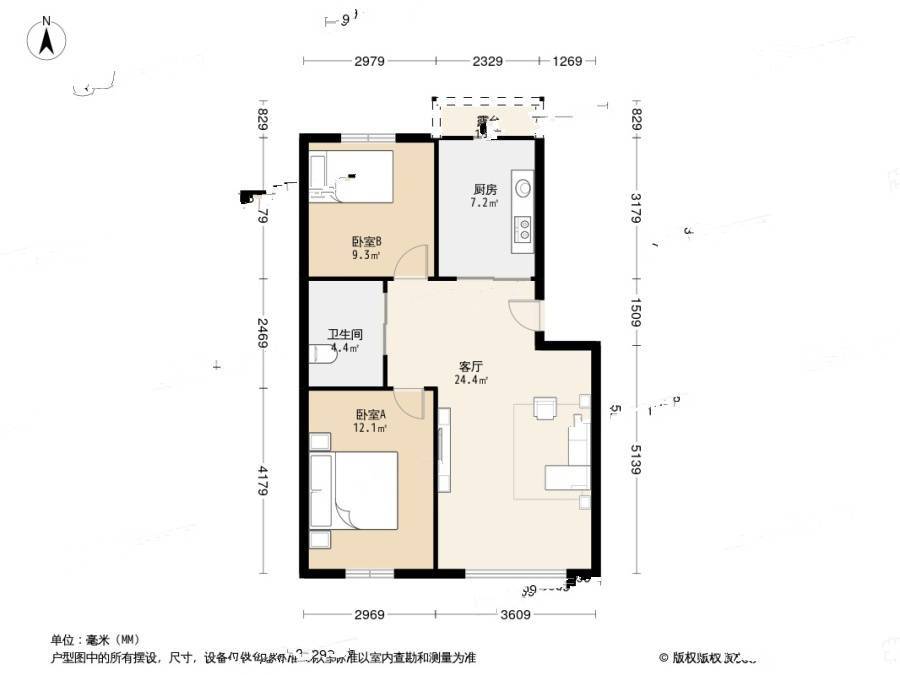 金润花园2室1厅1卫61㎡户型图