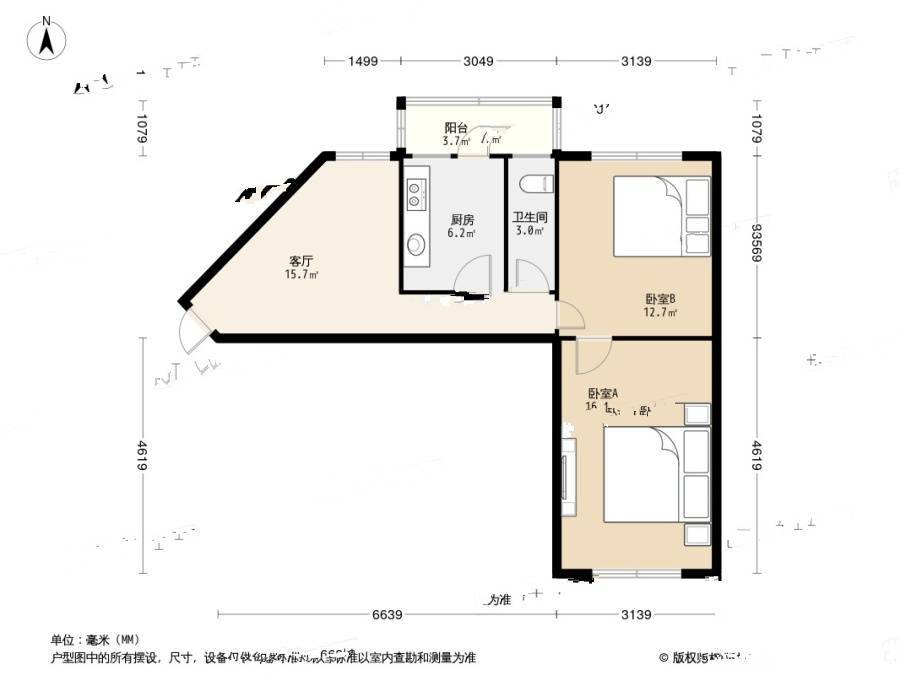 金州区光明小区2室1厅1卫60㎡户型图