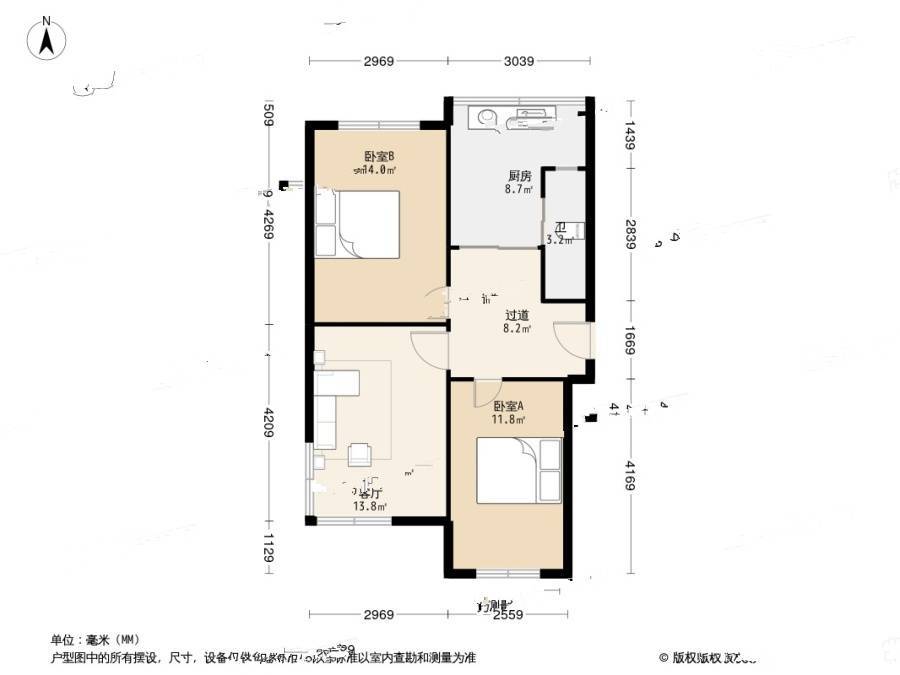 金州区光明小区2室1厅1卫75㎡户型图