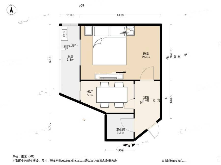 金州区光明小区1室1厅1卫40㎡户型图