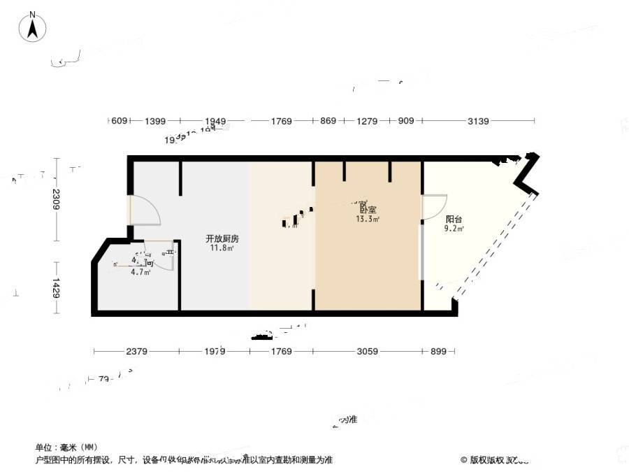 亿达蓝湾1室1厅1卫62.1㎡户型图