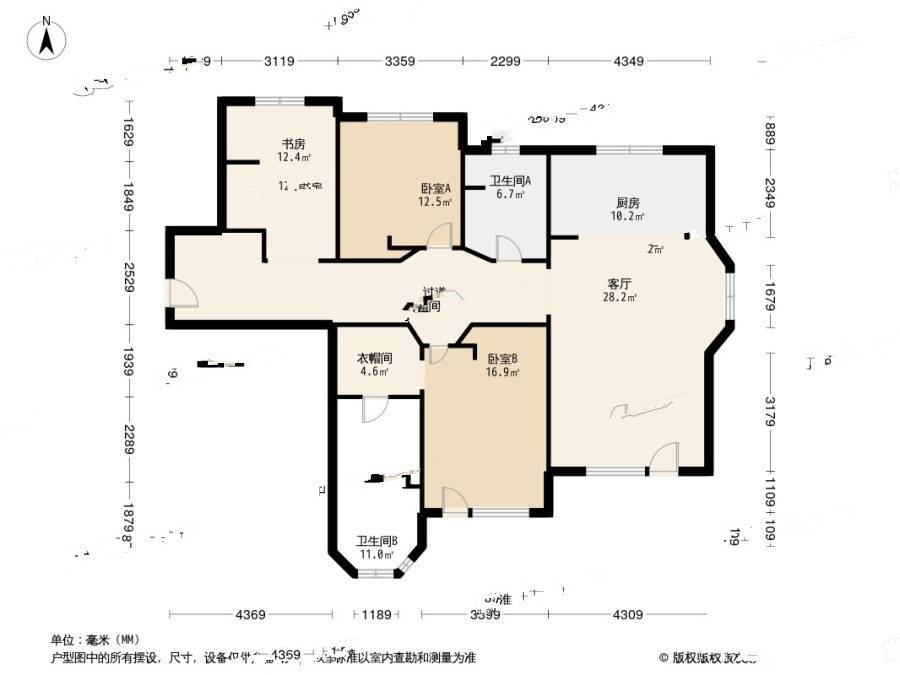 亿达蓝湾3室1厅2卫172.6㎡户型图